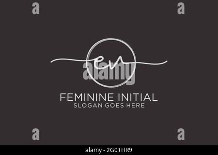 EV handwriting logo with circle template vector logo of initial signature, wedding, fashion, floral and botanical with creative template. Stock Vector