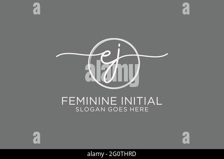 EJ handwriting logo with circle template vector logo of initial signature, wedding, fashion, floral and botanical with creative template. Stock Vector