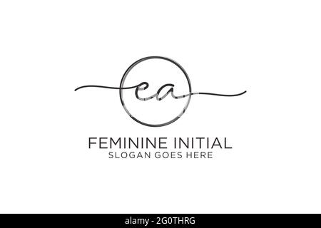 EA handwriting logo with circle template vector logo of initial signature, wedding, fashion, floral and botanical with creative template. Stock Vector