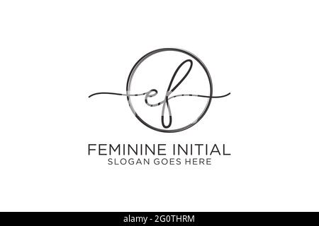 EF handwriting logo with circle template vector logo of initial signature, wedding, fashion, floral and botanical with creative template. Stock Vector