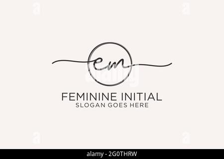 EM handwriting logo with circle template vector logo of initial signature, wedding, fashion, floral and botanical with creative template. Stock Vector