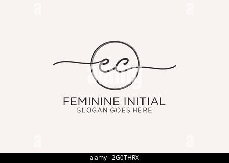 EC handwriting logo with circle template vector logo of initial signature, wedding, fashion, floral and botanical with creative template. Stock Vector