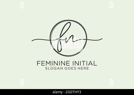 FN handwriting logo with circle template vector logo of initial signature, wedding, fashion, floral and botanical with creative template. Stock Vector