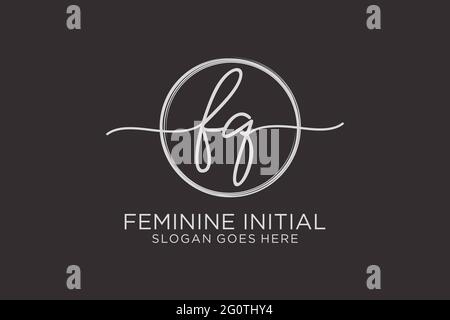 FQ handwriting logo with circle template vector logo of initial signature, wedding, fashion, floral and botanical with creative template. Stock Vector