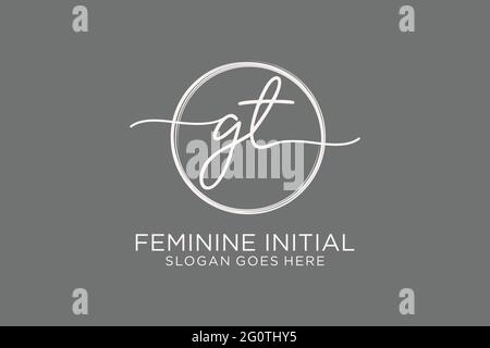 GT handwriting logo with circle template vector logo of initial signature, wedding, fashion, floral and botanical with creative template. Stock Vector