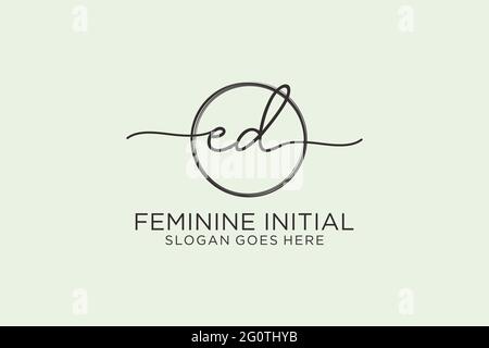 ED handwriting logo with circle template vector logo of initial signature, wedding, fashion, floral and botanical with creative template. Stock Vector