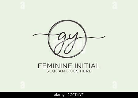 GY handwriting logo with circle template vector logo of initial signature, wedding, fashion, floral and botanical with creative template. Stock Vector