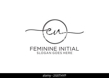 EU handwriting logo with circle template vector logo of initial signature, wedding, fashion, floral and botanical with creative template. Stock Vector