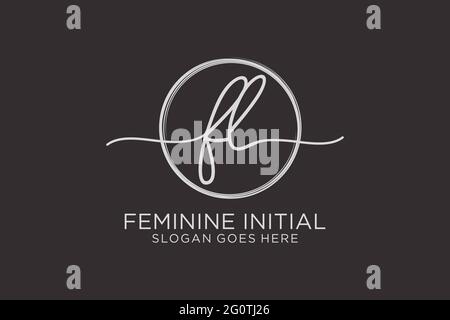 FL handwriting logo with circle template vector logo of initial signature, wedding, fashion, floral and botanical with creative template. Stock Vector