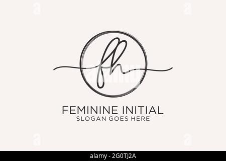 FH handwriting logo with circle template vector logo of initial signature, wedding, fashion, floral and botanical with creative template. Stock Vector