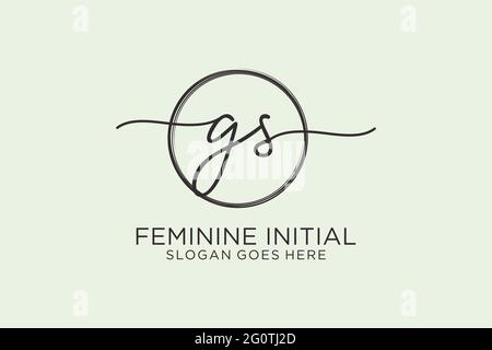 GS handwriting logo with circle template vector logo of initial signature, wedding, fashion, floral and botanical with creative template. Stock Vector