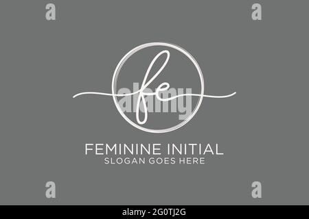FE handwriting logo with circle template vector logo of initial signature, wedding, fashion, floral and botanical with creative template. Stock Vector