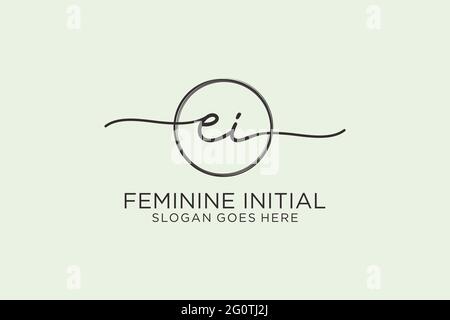 EI handwriting logo with circle template vector logo of initial signature, wedding, fashion, floral and botanical with creative template. Stock Vector