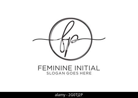 FP handwriting logo with circle template vector logo of initial signature, wedding, fashion, floral and botanical with creative template. Stock Vector
