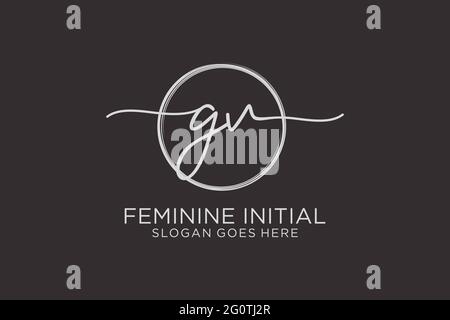 GV handwriting logo with circle template vector logo of initial signature, wedding, fashion, floral and botanical with creative template. Stock Vector
