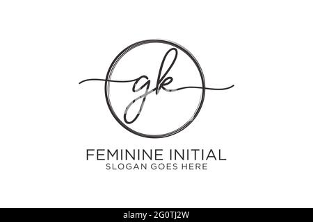 GK handwriting logo with circle template vector logo of initial signature, wedding, fashion, floral and botanical with creative template. Stock Vector