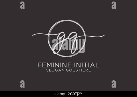 GQ handwriting logo with circle template vector logo of initial signature, wedding, fashion, floral and botanical with creative template. Stock Vector
