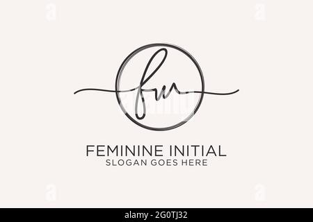 FW handwriting logo with circle template vector logo of initial signature, wedding, fashion, floral and botanical with creative template. Stock Vector