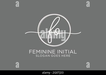 FO handwriting logo with circle template vector logo of initial signature, wedding, fashion, floral and botanical with creative template. Stock Vector