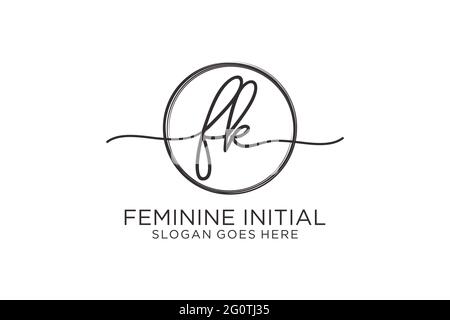FK handwriting logo with circle template vector logo of initial signature, wedding, fashion, floral and botanical with creative template. Stock Vector