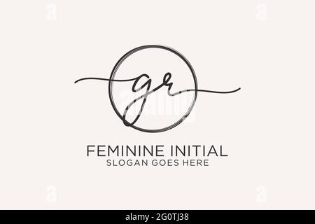 GR handwriting logo with circle template vector logo of initial signature, wedding, fashion, floral and botanical with creative template. Stock Vector