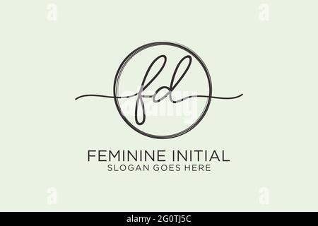 FD handwriting logo with circle template vector logo of initial signature, wedding, fashion, floral and botanical with creative template. Stock Vector