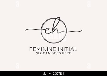 EH handwriting logo with circle template vector logo of initial signature, wedding, fashion, floral and botanical with creative template. Stock Vector