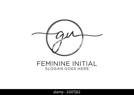 GU handwriting logo with circle template vector logo of initial signature, wedding, fashion, floral and botanical with creative template. Stock Vector