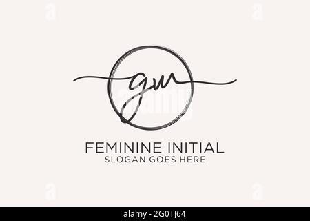 GW handwriting logo with circle template vector logo of initial signature, wedding, fashion, floral and botanical with creative template. Stock Vector