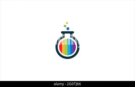 Lab Flask with colored solution bubbles  icon Logo design Stock Vector