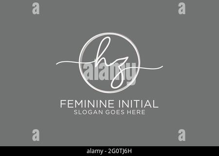 HZ handwriting logo with circle template vector logo of initial signature, wedding, fashion, floral and botanical with creative template. Stock Vector
