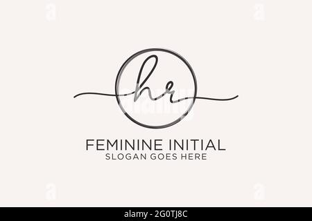HR handwriting logo with circle template vector logo of initial signature, wedding, fashion, floral and botanical with creative template. Stock Vector