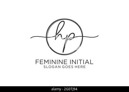 HP handwriting logo with circle template vector logo of initial signature, wedding, fashion, floral and botanical with creative template. Stock Vector