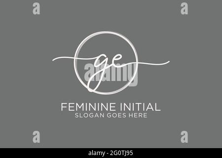 GE handwriting logo with circle template vector logo of initial signature, wedding, fashion, floral and botanical with creative template. Stock Vector