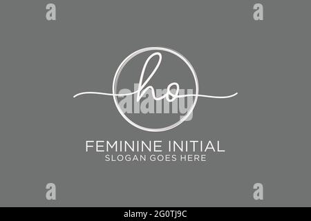 HO handwriting logo with circle template vector logo of initial signature, wedding, fashion, floral and botanical with creative template. Stock Vector