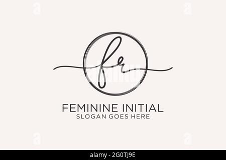 FR handwriting logo with circle template vector logo of initial signature, wedding, fashion, floral and botanical with creative template. Stock Vector