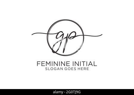 GP handwriting logo with circle template vector logo of initial signature, wedding, fashion, floral and botanical with creative template. Stock Vector