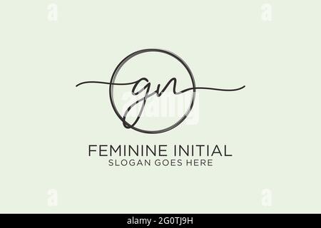 GN handwriting logo with circle template vector logo of initial signature, wedding, fashion, floral and botanical with creative template. Stock Vector