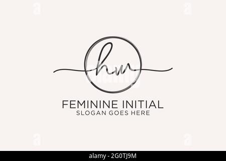 HW handwriting logo with circle template vector logo of initial signature, wedding, fashion, floral and botanical with creative template. Stock Vector