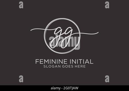 GG handwriting logo with circle template vector logo of initial signature, wedding, fashion, floral and botanical with creative template. Stock Vector