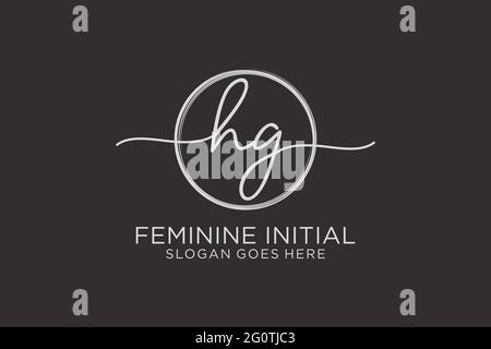 HG handwriting logo with circle template vector logo of initial signature, wedding, fashion, floral and botanical with creative template. Stock Vector