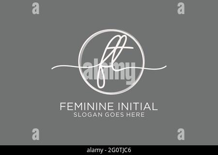 FT handwriting logo with circle template vector logo of initial signature, wedding, fashion, floral and botanical with creative template. Stock Vector