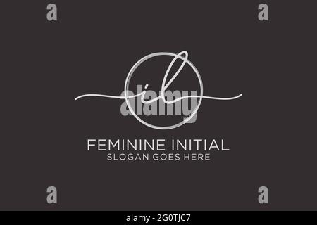IL handwriting logo with circle template vector logo of initial signature, wedding, fashion, floral and botanical with creative template. Stock Vector