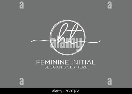 HT handwriting logo with circle template vector logo of initial signature, wedding, fashion, floral and botanical with creative template. Stock Vector