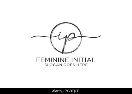 IP handwriting logo with circle template vector logo of initial signature, wedding, fashion, floral and botanical with creative template. Stock Vector