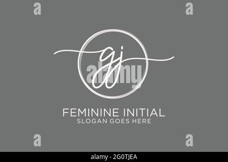GJ handwriting logo with circle template vector logo of initial signature, wedding, fashion, floral and botanical with creative template. Stock Vector