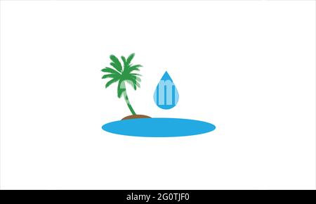 Palm or coconut tree summer at sea with water drop icon logo template vector illustration Stock Vector