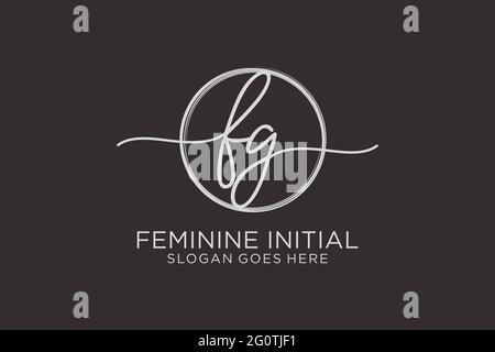 FG handwriting logo with circle template vector logo of initial signature, wedding, fashion, floral and botanical with creative template. Stock Vector