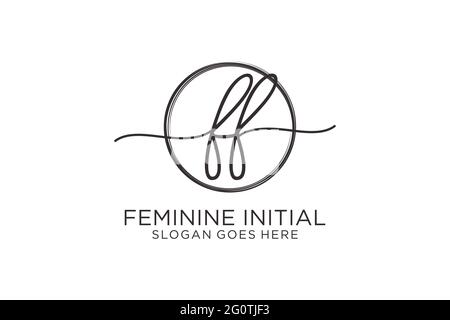 FF handwriting logo with circle template vector logo of initial signature, wedding, fashion, floral and botanical with creative template. Stock Vector