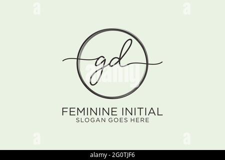 GD handwriting logo with circle template vector logo of initial signature, wedding, fashion, floral and botanical with creative template. Stock Vector